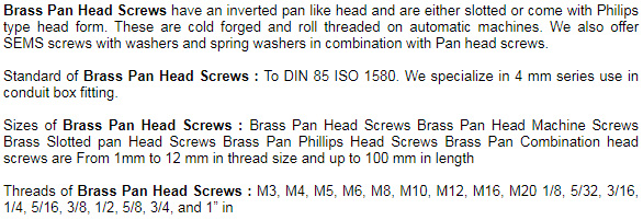 Brass Pan Head Screws DIN Brass Pan Head Screws